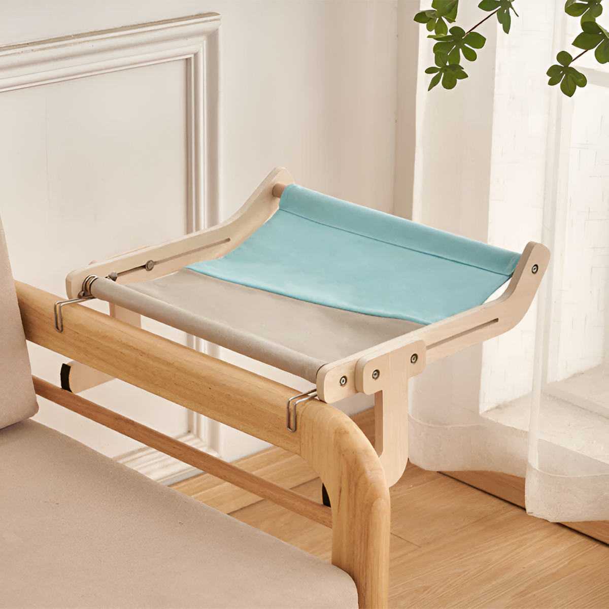 pets : PurrLounge Hammock - Elegant Houten Hangmatbed Voor Katten in Blauw van Pantino