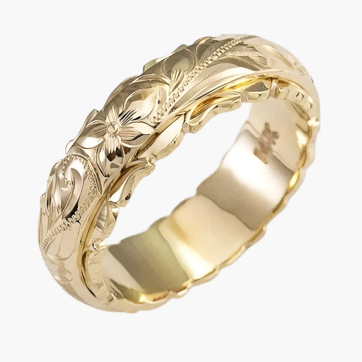 Rings : Evangeline | 14K gouden ring met gebeeldhouwd bloemenmotief in WIT van Pantino
