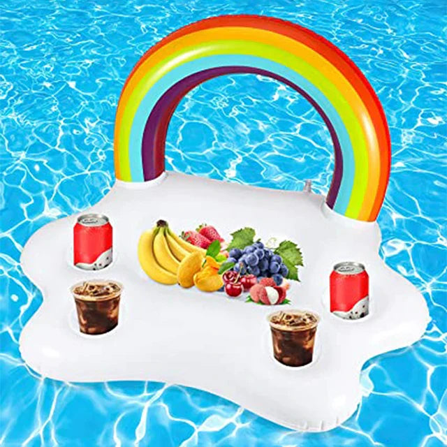 outdoor equipment : Float | Drijvende Tafel Zomer Feestemmer met Regenboogwolk Bekerhouder | Opblaasbaar Bed Float voor Zwembad | Bierkoeler Bar Strand in Regenboog van Pantino