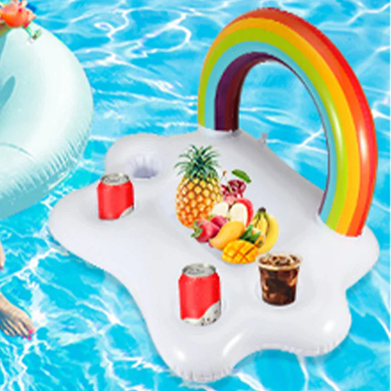 outdoor equipment : Float | Drijvende Tafel Zomer Feestemmer met Regenboogwolk Bekerhouder | Opblaasbaar Bed Float voor Zwembad | Bierkoeler Bar Strand in van Pantino