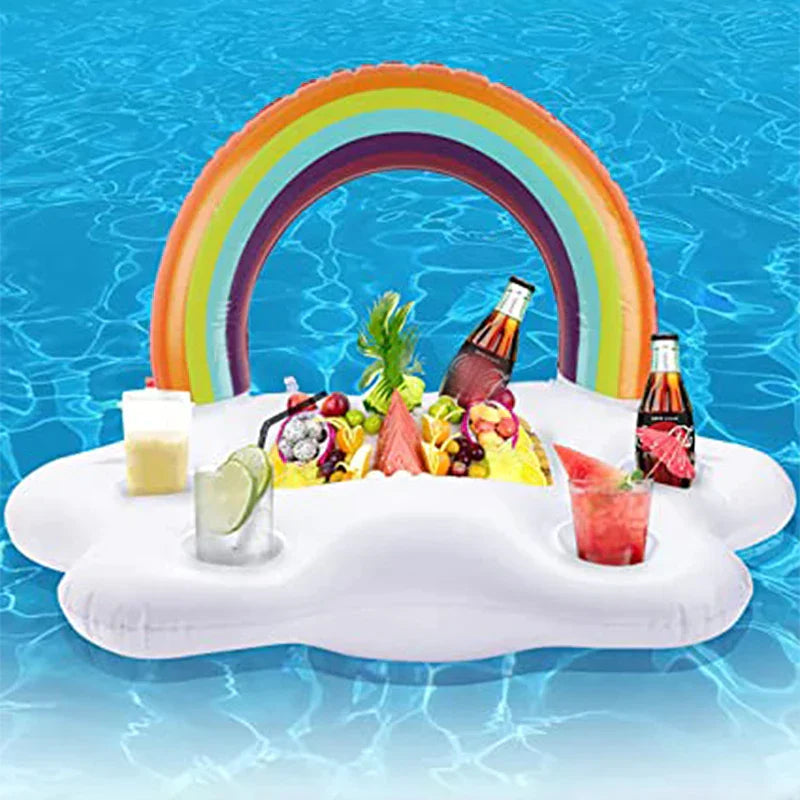 outdoor equipment : Float | Drijvende Tafel Zomer Feestemmer met Regenboogwolk Bekerhouder | Opblaasbaar Bed Float voor Zwembad | Bierkoeler Bar Strand in van Pantino