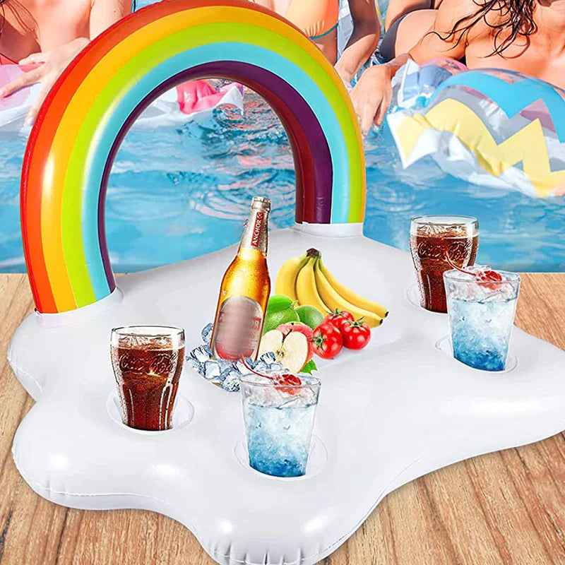outdoor equipment : Float | Drijvende Tafel Zomer Feestemmer met Regenboogwolk Bekerhouder | Opblaasbaar Bed Float voor Zwembad | Bierkoeler Bar Strand in van Pantino