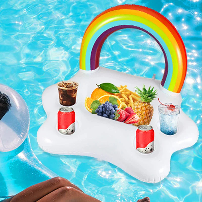 outdoor equipment : Float | Drijvende Tafel Zomer Feestemmer met Regenboogwolk Bekerhouder | Opblaasbaar Bed Float voor Zwembad | Bierkoeler Bar Strand in van Pantino