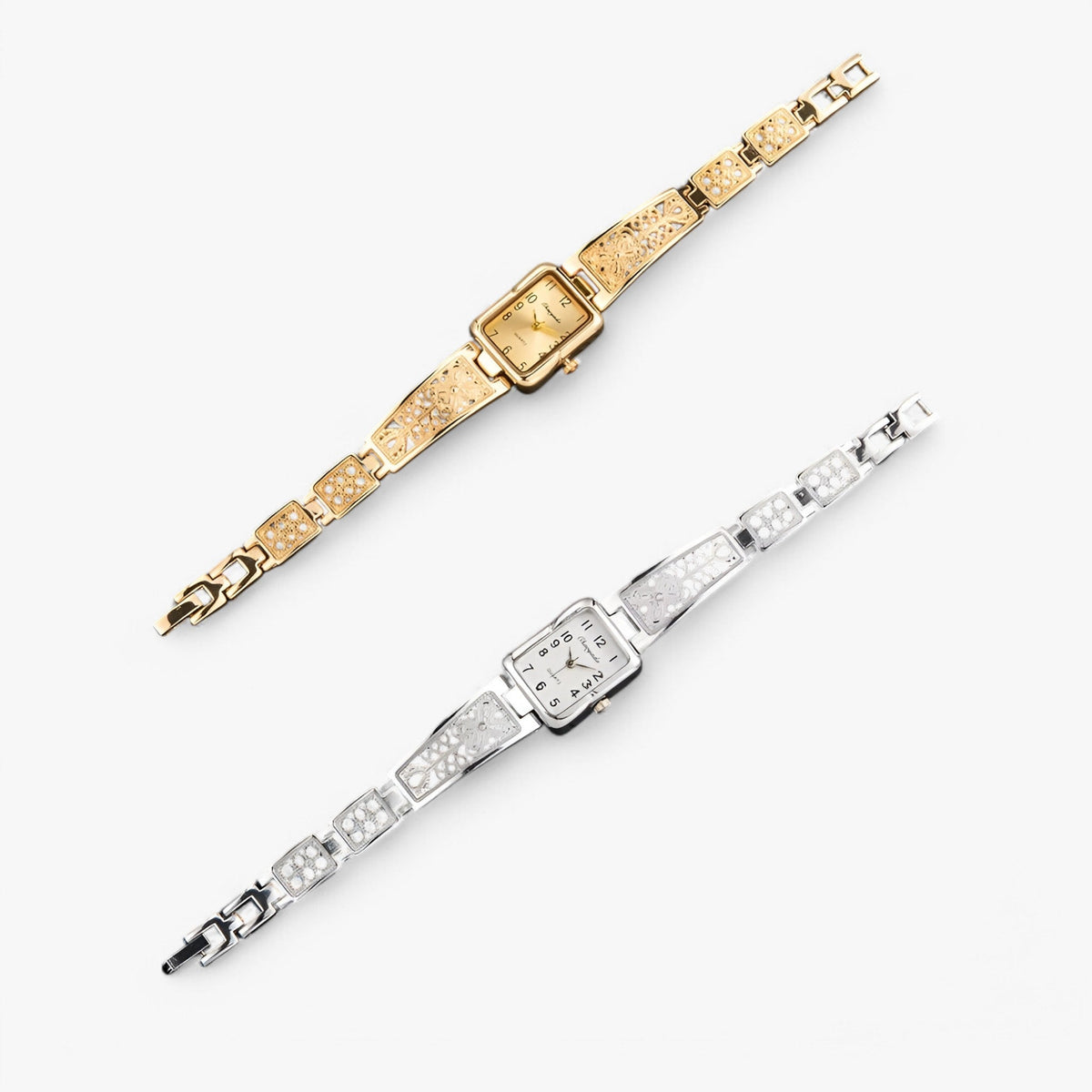 Clarisse | Zilveren en gouden dameshorloge met vierkante wijzerplaat - €25 : Clarisse | Zilveren en gouden dameshorloge met vierkante wijzerplaat in van Pantinoshop