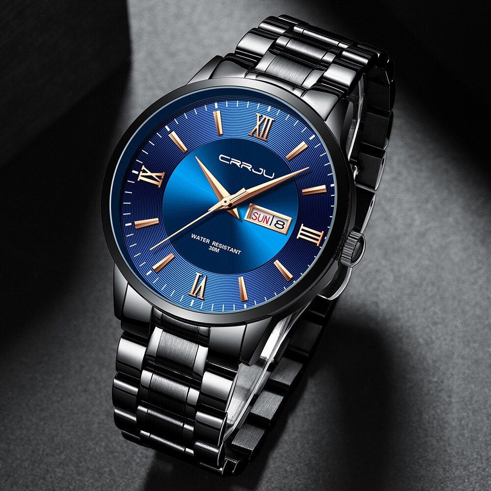 watches : Luxury CRRJU | Waterdichte Sport Horloge in Zwart blauw van Pantino