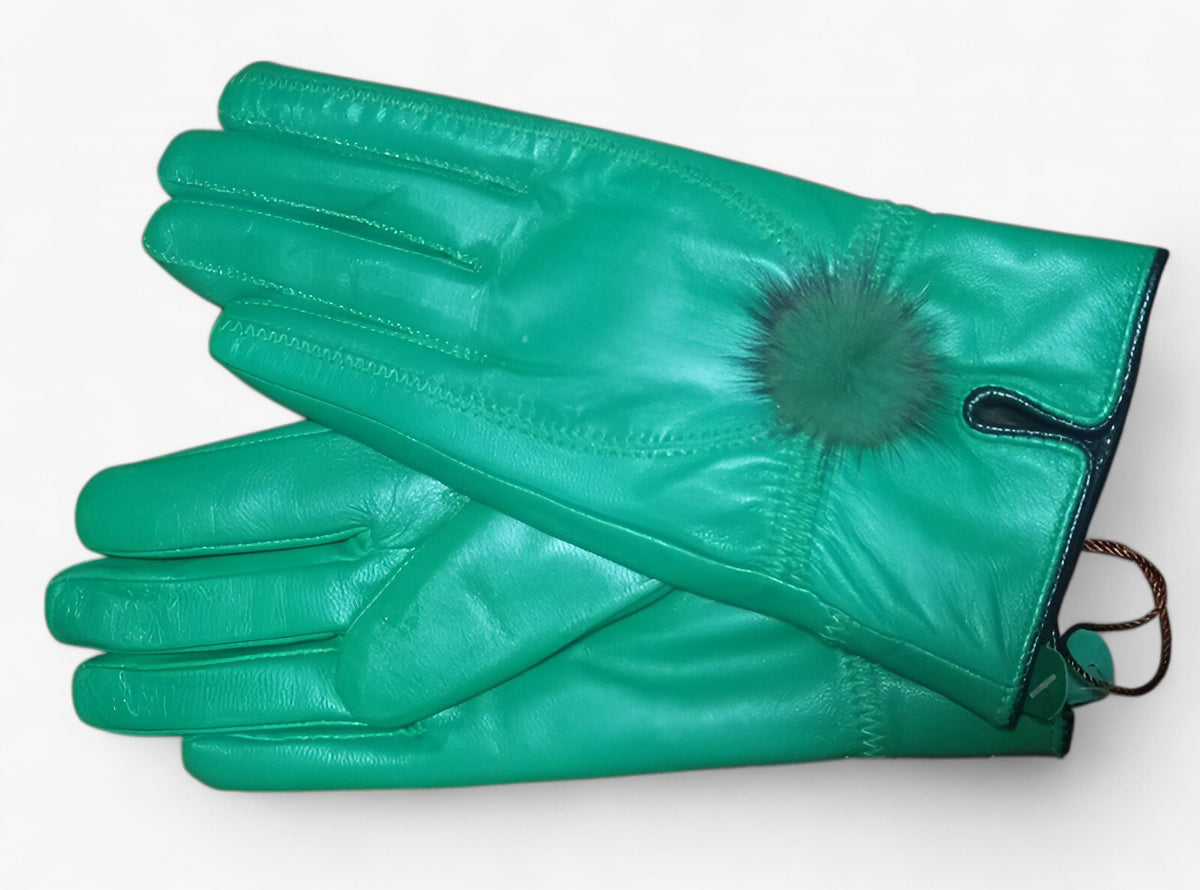 men's fashion : Lena | Warme leren handschoenen - Luxe en stijl in groen One Size van Pantino