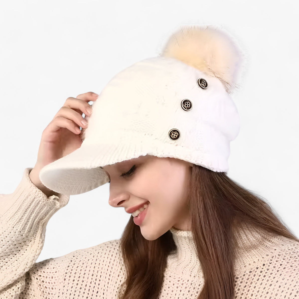 accessories : Emma | Warme Beanie met Klep – Stijlvol, Zacht en Comfortabel in WIT Één maat CHINA van Pantinoshop