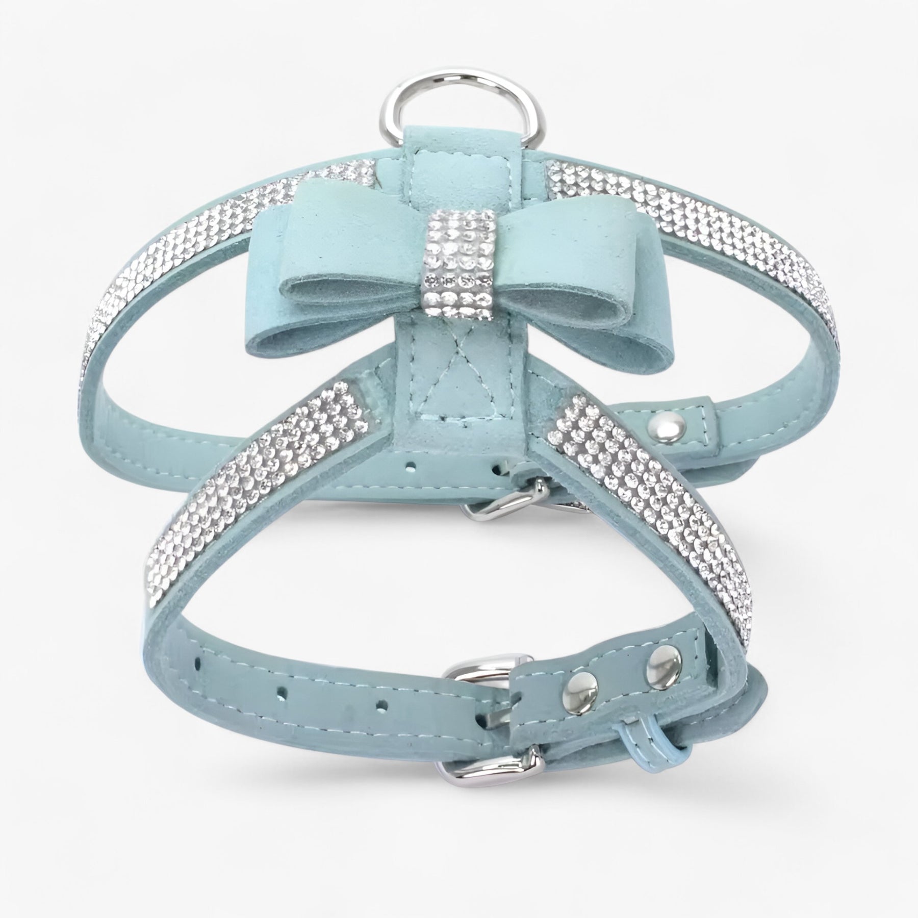 pets : Bella | Fluwelen Leren Harnas met Strik en Strass in Blauw van Pantinoshop