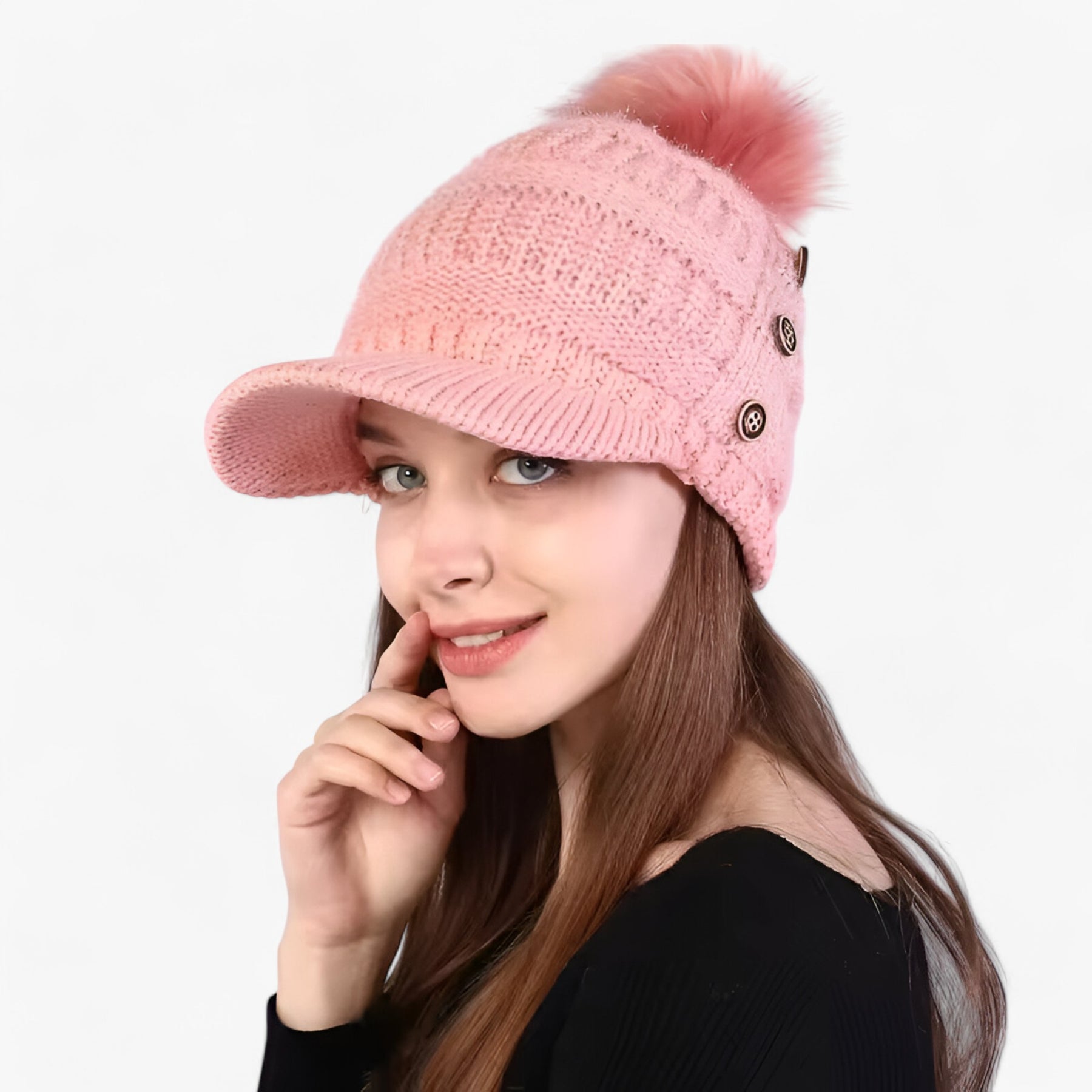 accessories : Emma | Warme Beanie met Klep – Stijlvol, Zacht en Comfortabel in Roze Één maat CHINA van Pantinoshop