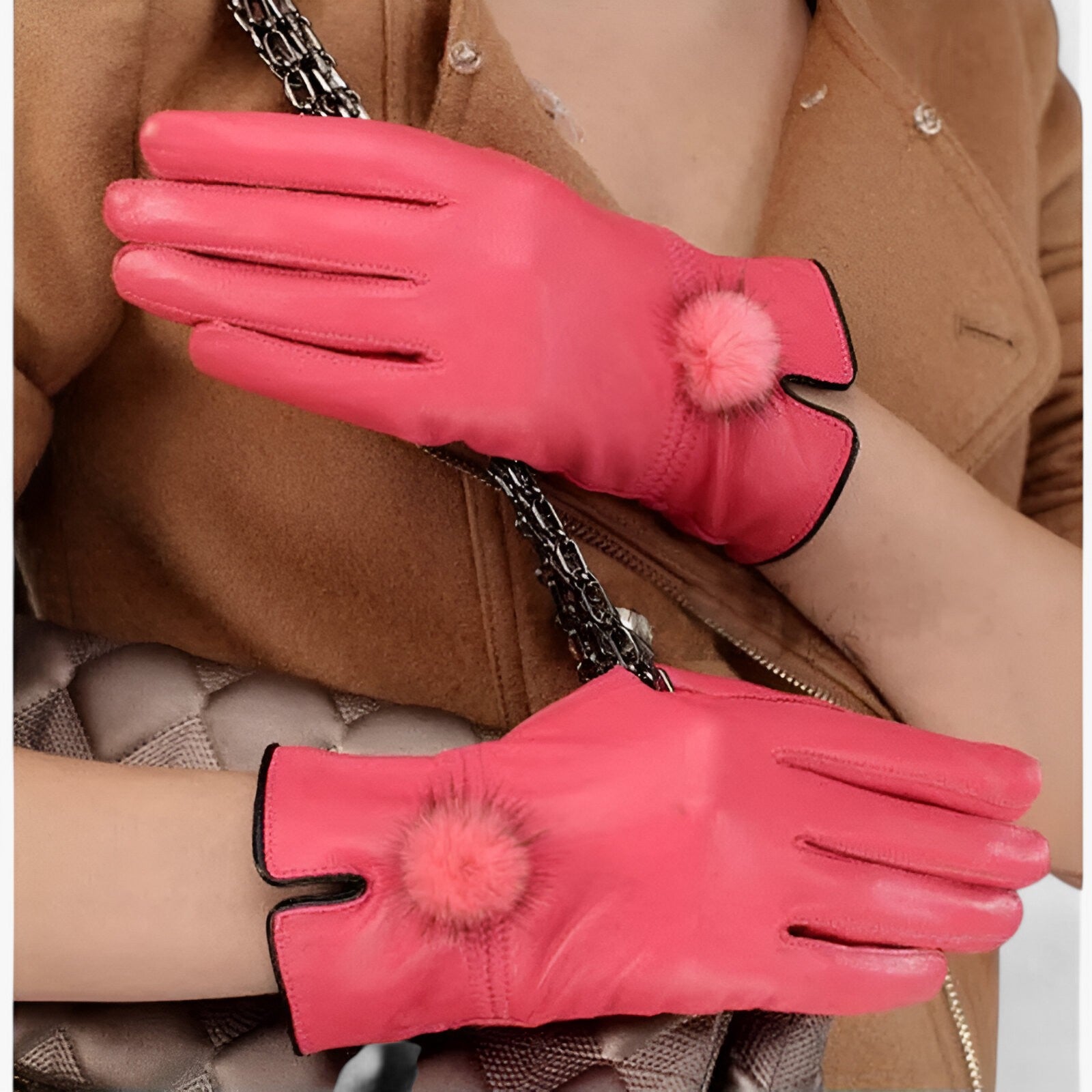 men's fashion : Lena | Warme leren handschoenen - Luxe en stijl in Roze Rood One Size van Pantino