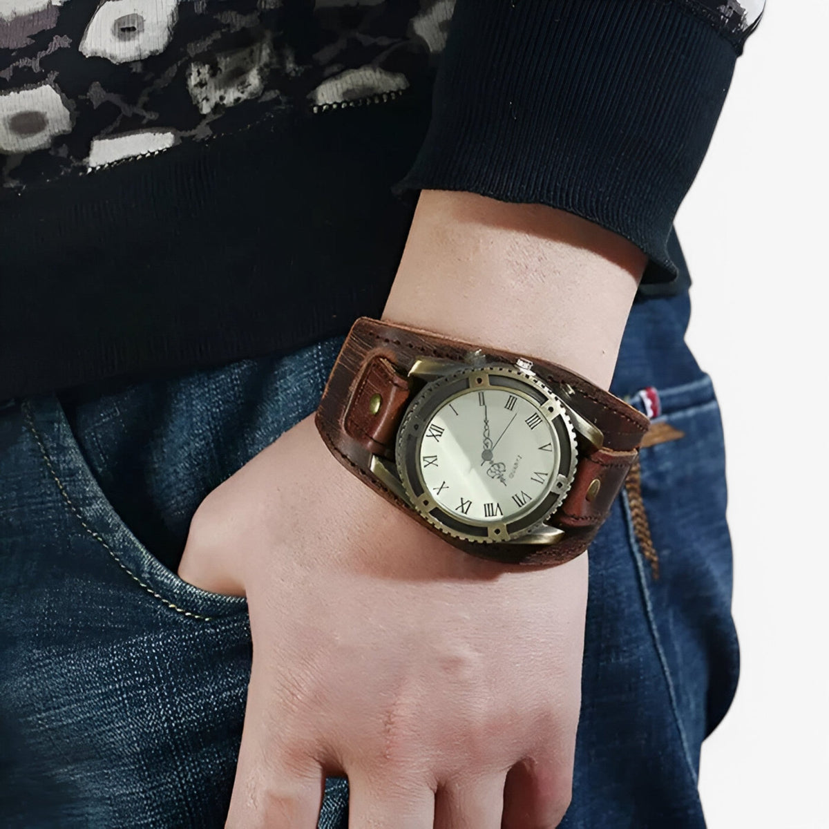 watches : Marius | Vintage lederen horloge met Romeinse cijfers in van Pantinoshop