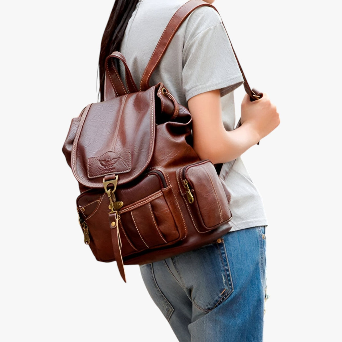 Brielle | Ruime vintage leren schoolrugzak in zwart PU- €25 : Brielle | Ruime vintage leren schoolrugzak in zwart PU in van Pantinoshop