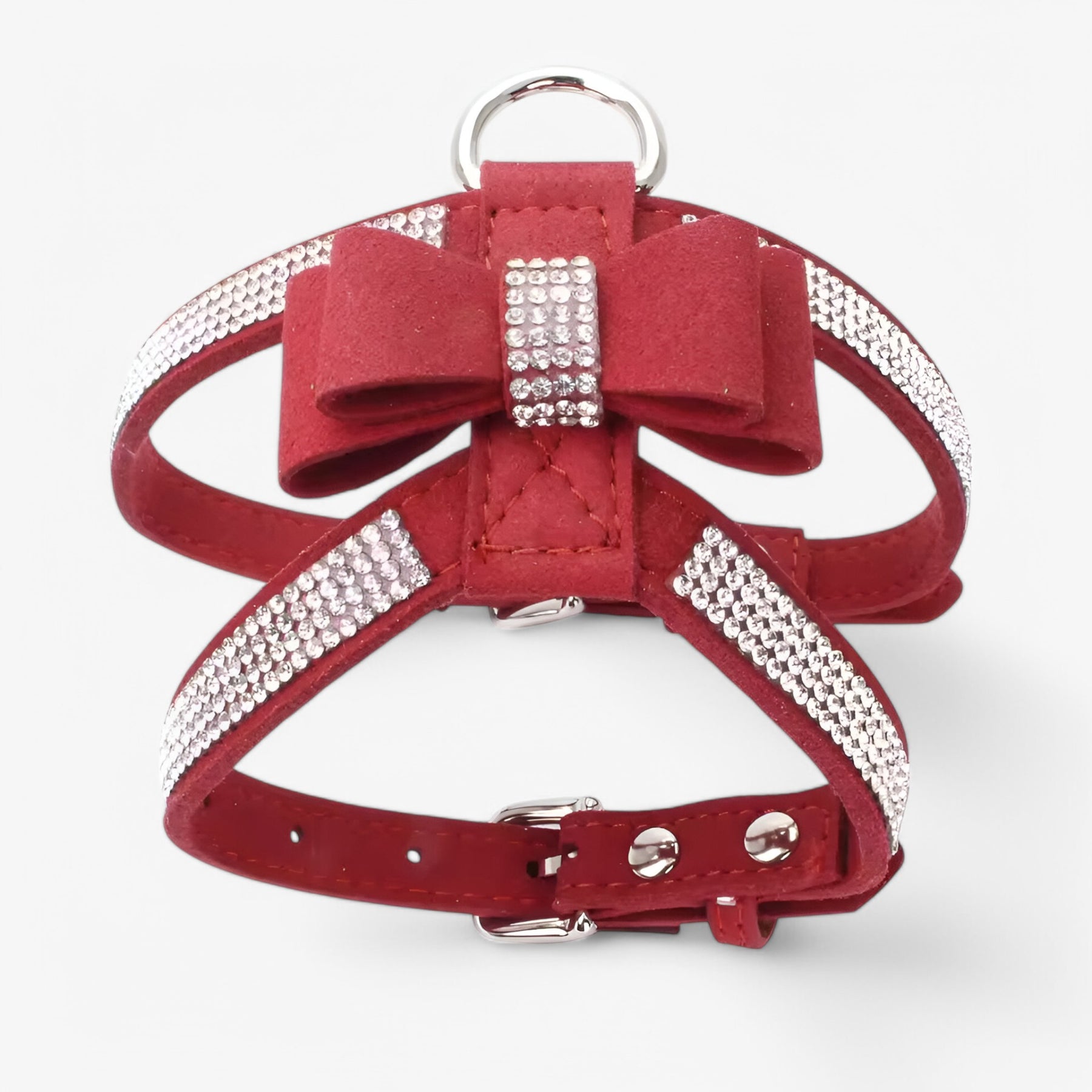 pets : Bella | Fluwelen Leren Harnas met Strik en Strass in Rood van Pantinoshop