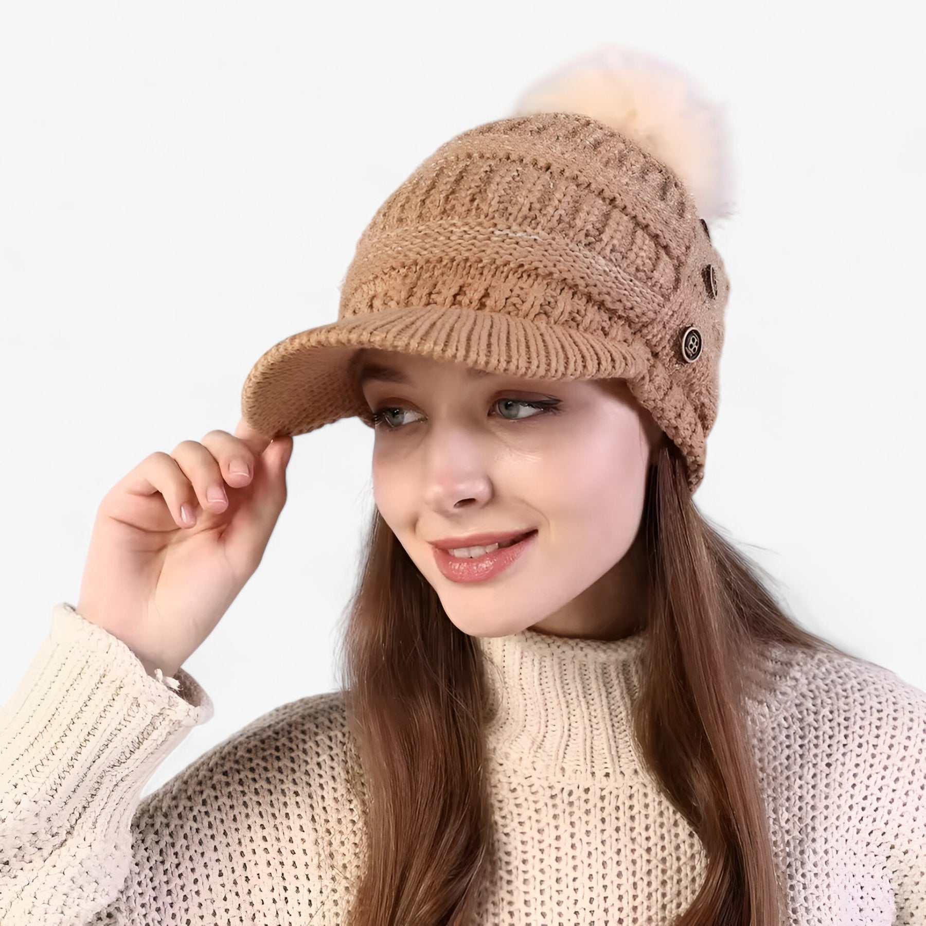 accessories : Emma | Warme Beanie met Klep – Stijlvol, Zacht en Comfortabel in Khaki Één maat CHINA van Pantinoshop