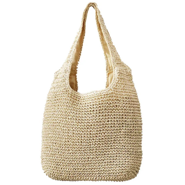 bags : KAREN - Grote geweven schoudertas stro voor dames in Beige Een maat van Pantino
