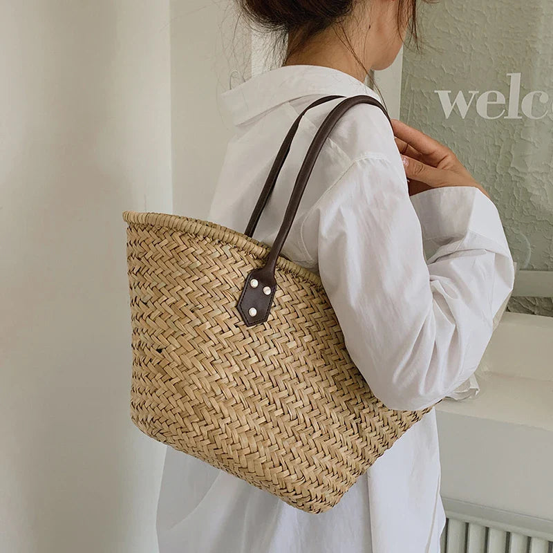 bags : NATHALIE - Dames Grote Capaciteit strandtas Geweven Stro Schoudertas in van Pantino