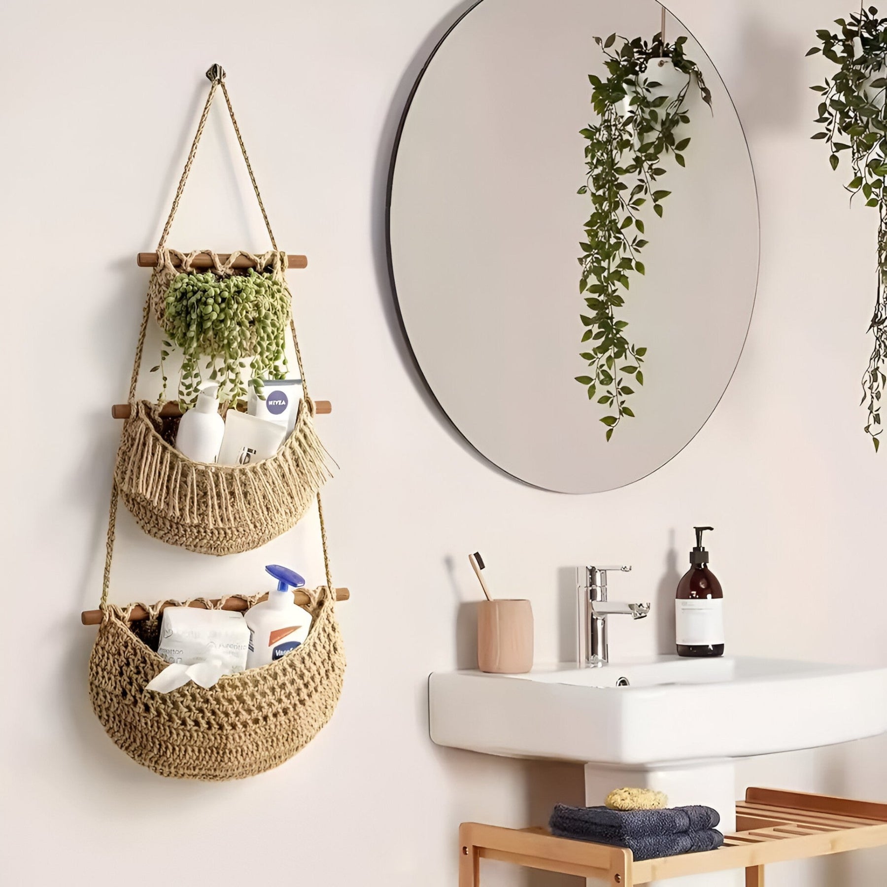 Fruitmanden : Mila | Hangende Jute Fruitmand met 3 Niveaus in van Pantino