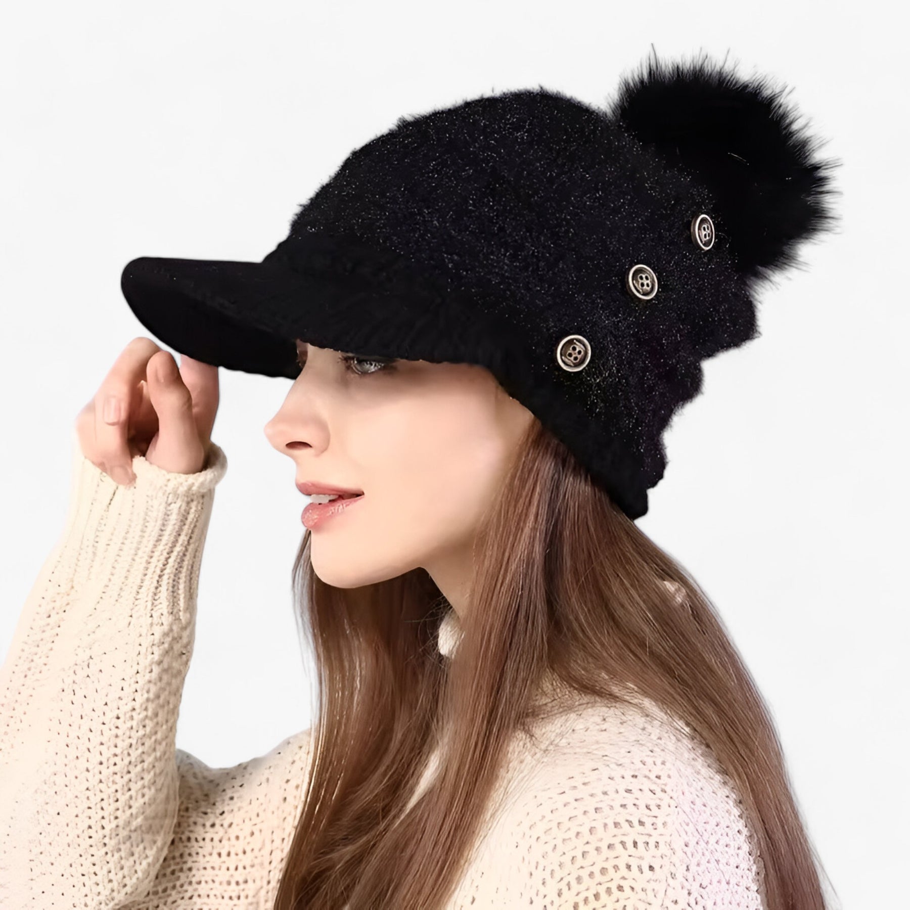 accessories : Emma | Warme Beanie met Klep – Stijlvol, Zacht en Comfortabel in Zwart Één maat CHINA van Pantinoshop