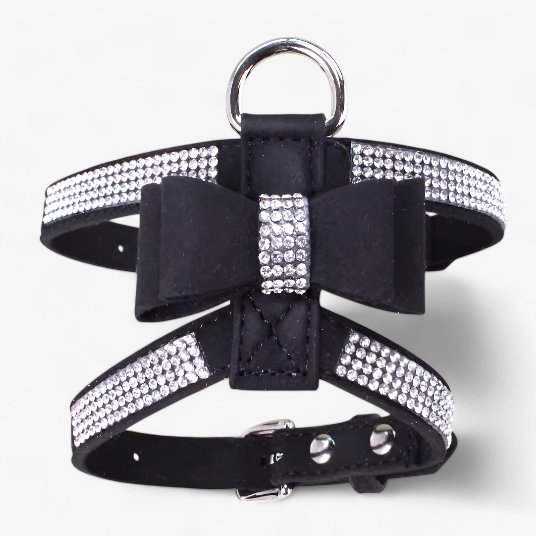 pets : Bella | Fluwelen Leren Harnas met Strik en Strass in Zwart van Pantinoshop
