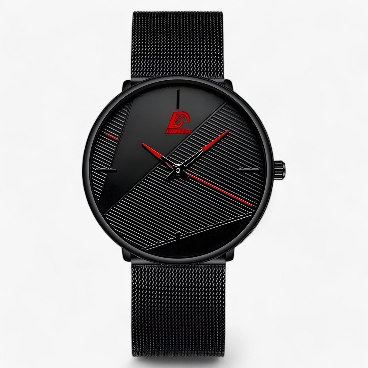 watches : Baptiste | Ultra-dun Quartz - Minimalistisch & Stijlvol in Mesh Zwart Rood van Pantinoshop