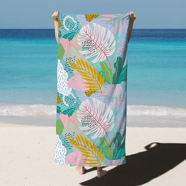 home & garden : Grandy - Sneldrogende microvezel strandhanddoek, extra grote zwembadhanddoek in Bladeren 90x180cm van Pantino