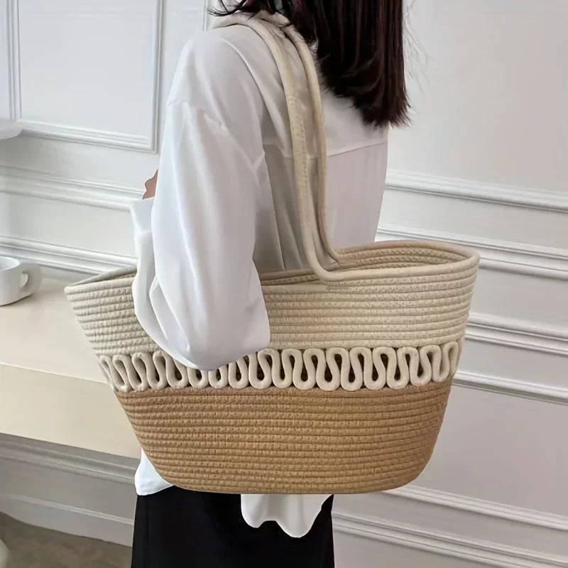 bags : KORNELIA - Dames Schoudertas met Grote Capaciteit Handgemaakt van Breipakket Stof en Stro in van Pantino