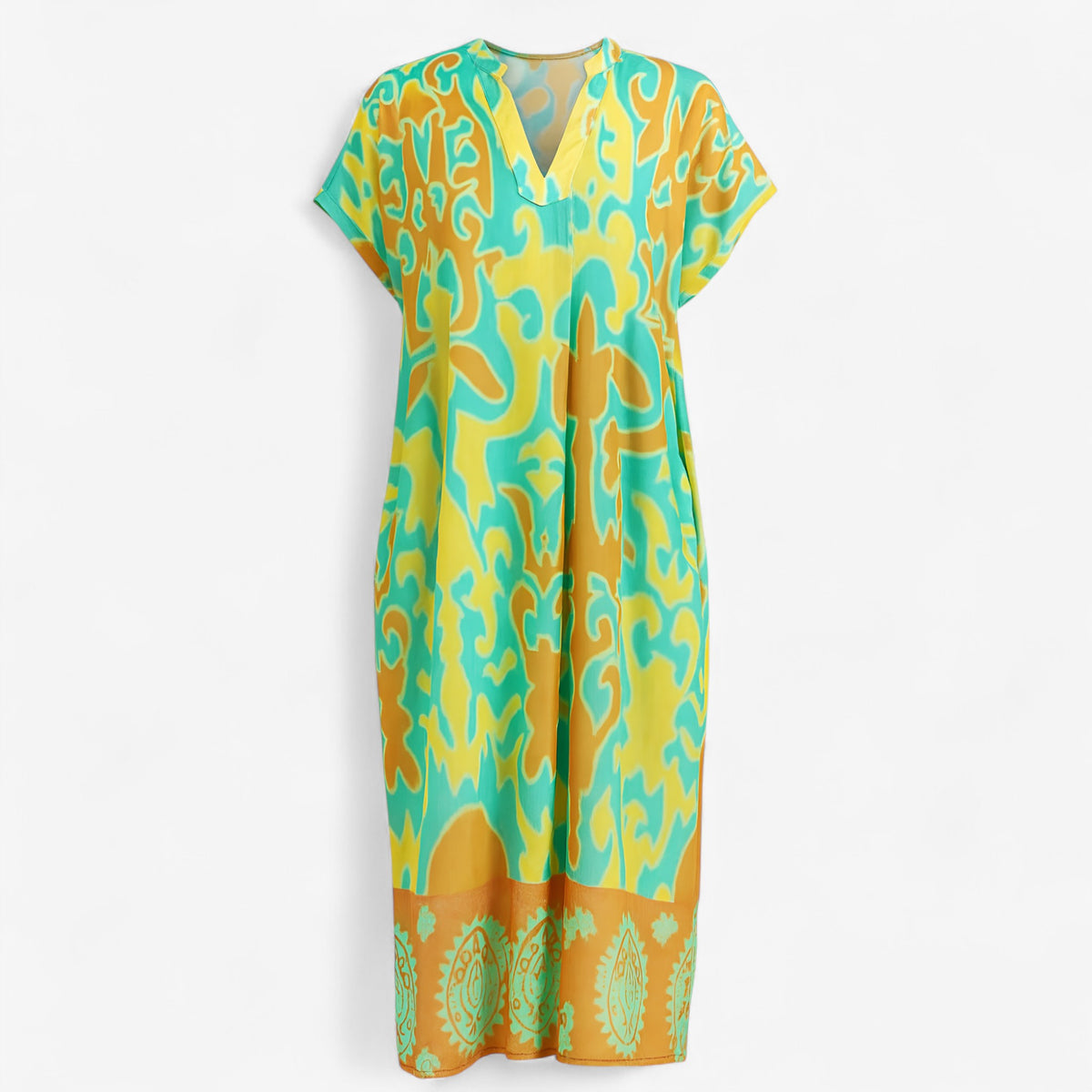 Women's Dress : Nova | Lange Dames Jurk met Bloemenprint in Groen van Pantino