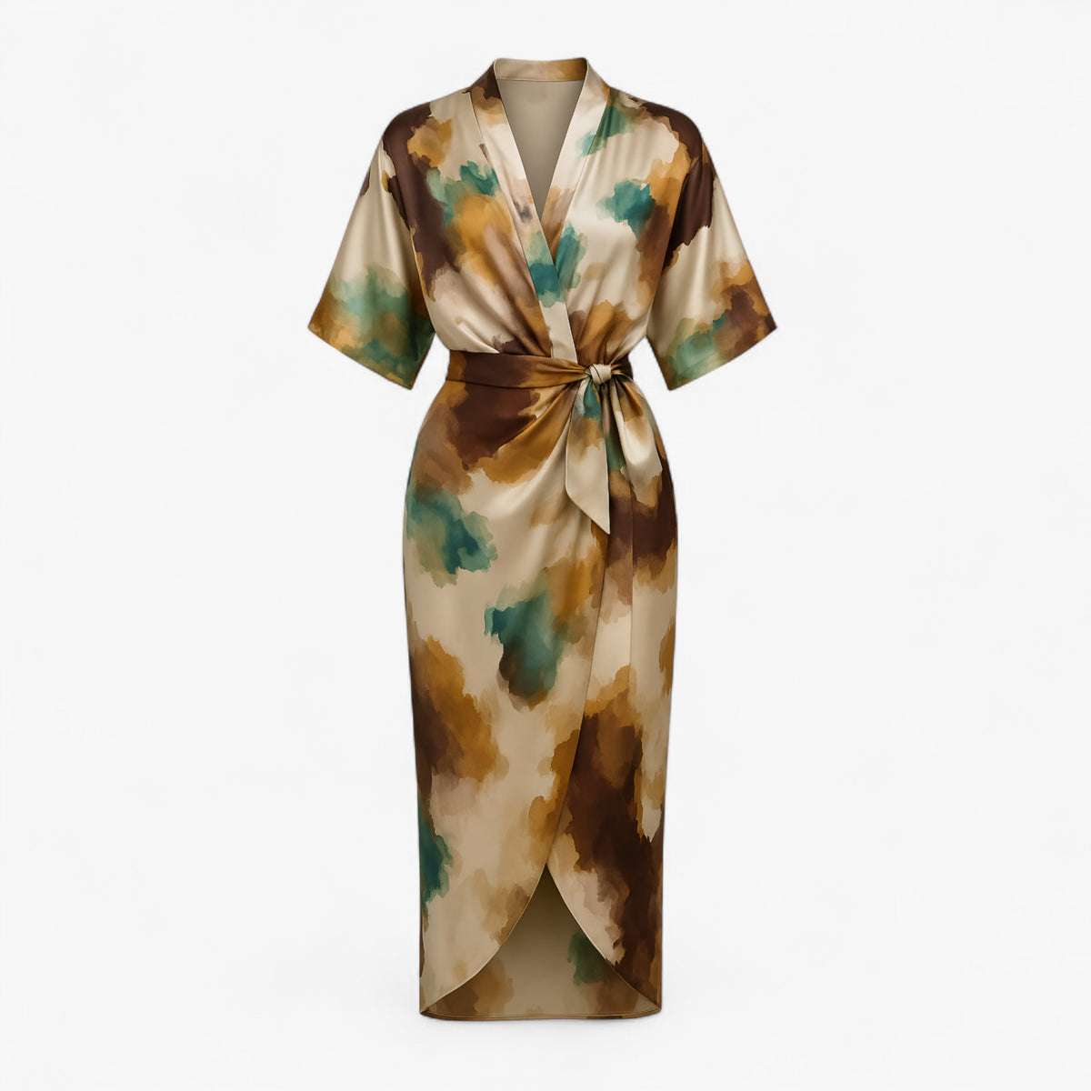 Women's Dress : Geneva | Lange Jurk Dames met Abstracte Print in Khaki van Pantino