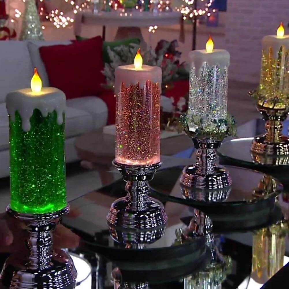 home & garden : Kleur veranderende LED Water Kaars met Glitter in Zilveren basis van Pantino