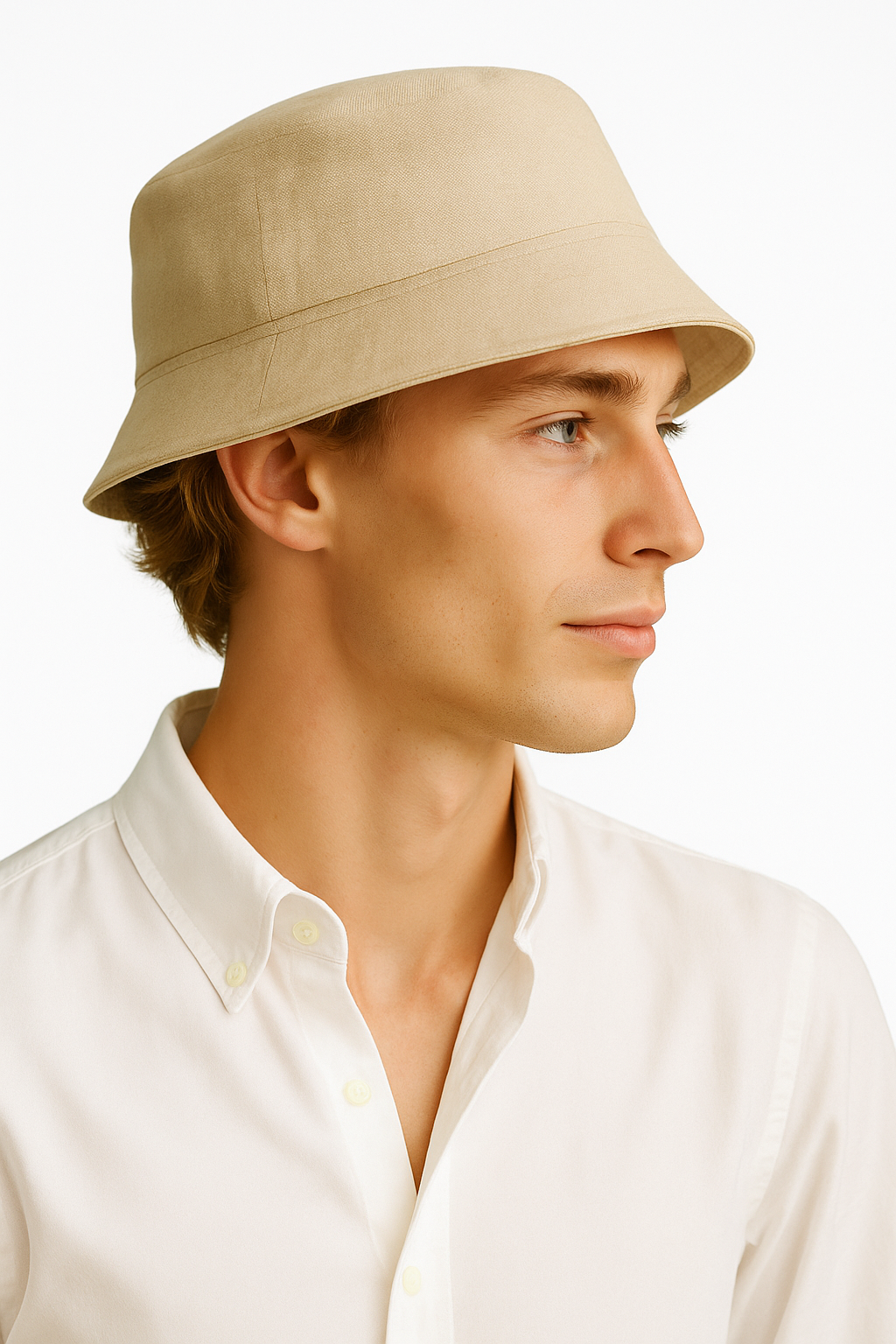 Hat : Luca | Heren linnen bucket hat in beige in van Pantino