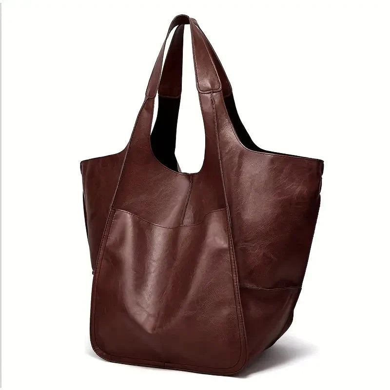 bags : Marianne Schoudertas | Groot zacht PU leer Tote Bag in Donker Khaki van Pantino