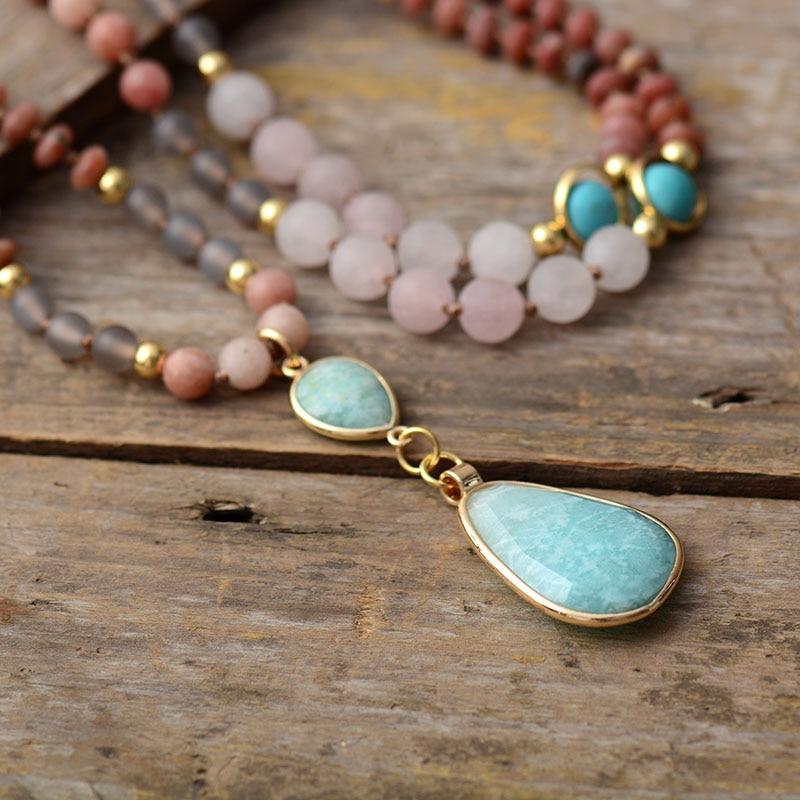 accessories : Diep Reinigende Pastel Mala Kralen Ketting van Amazoniet en Rozenkwarts in van Pantino