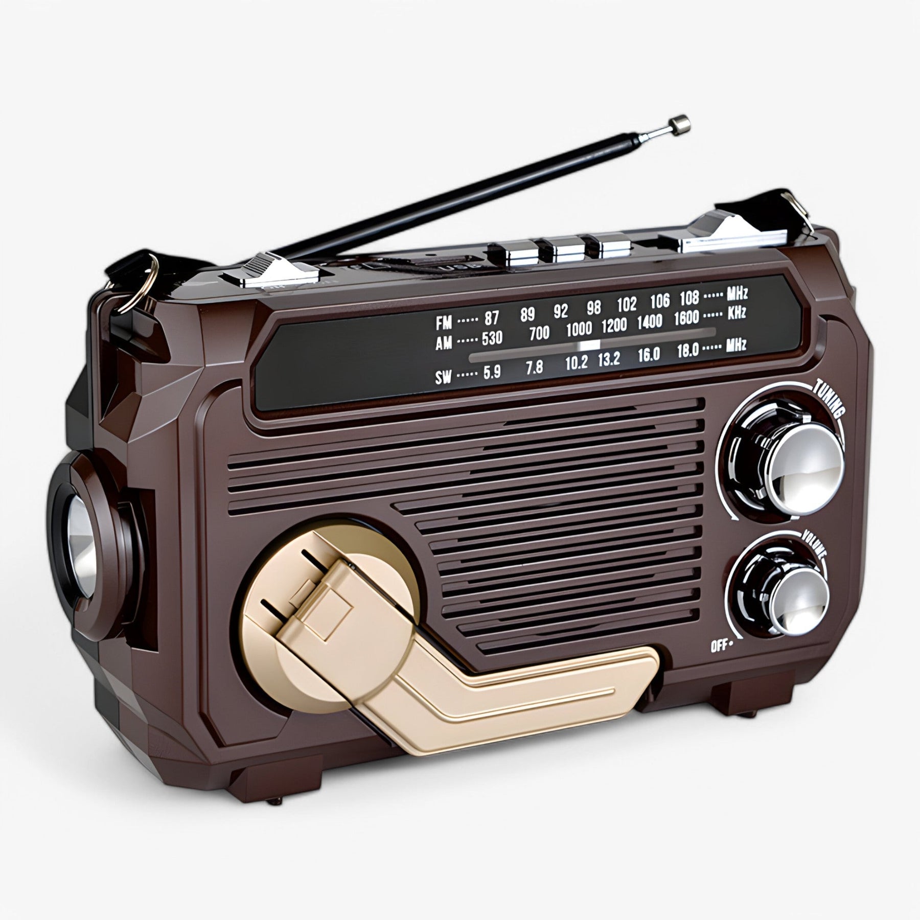 Gadgets : Eldar | Multifunctionele Zonneradio - Voorbereid op Elke Situatie in Donkerbruin van Pantino