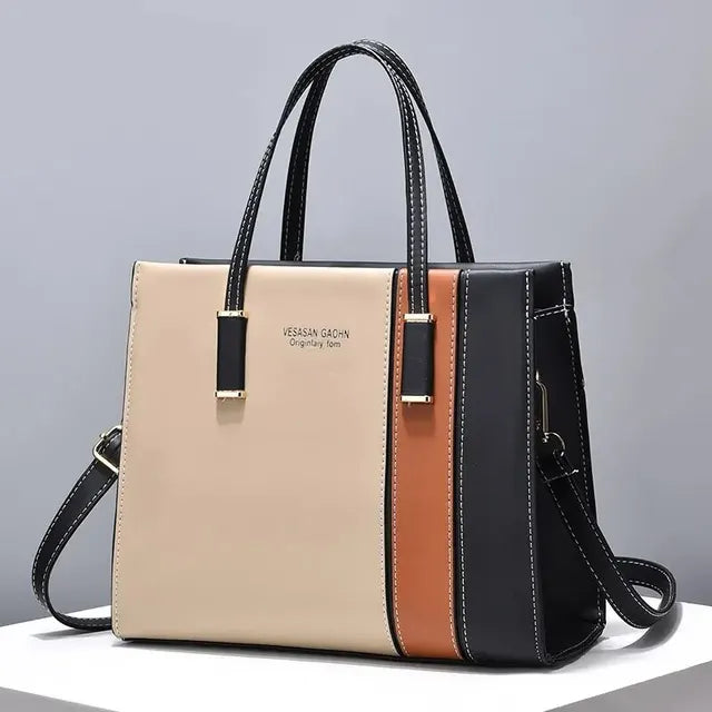 bags : GREET - Patchwork-handtas voor dames met verstelbare riem in Zwart en kaki van Pantino