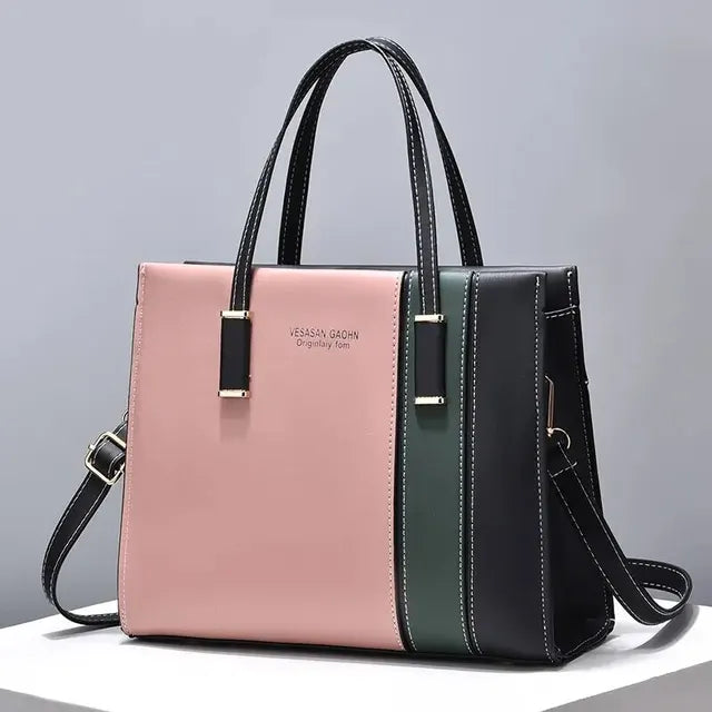 bags : GREET - Patchwork-handtas voor dames met verstelbare riem in Zwart en roze van Pantino