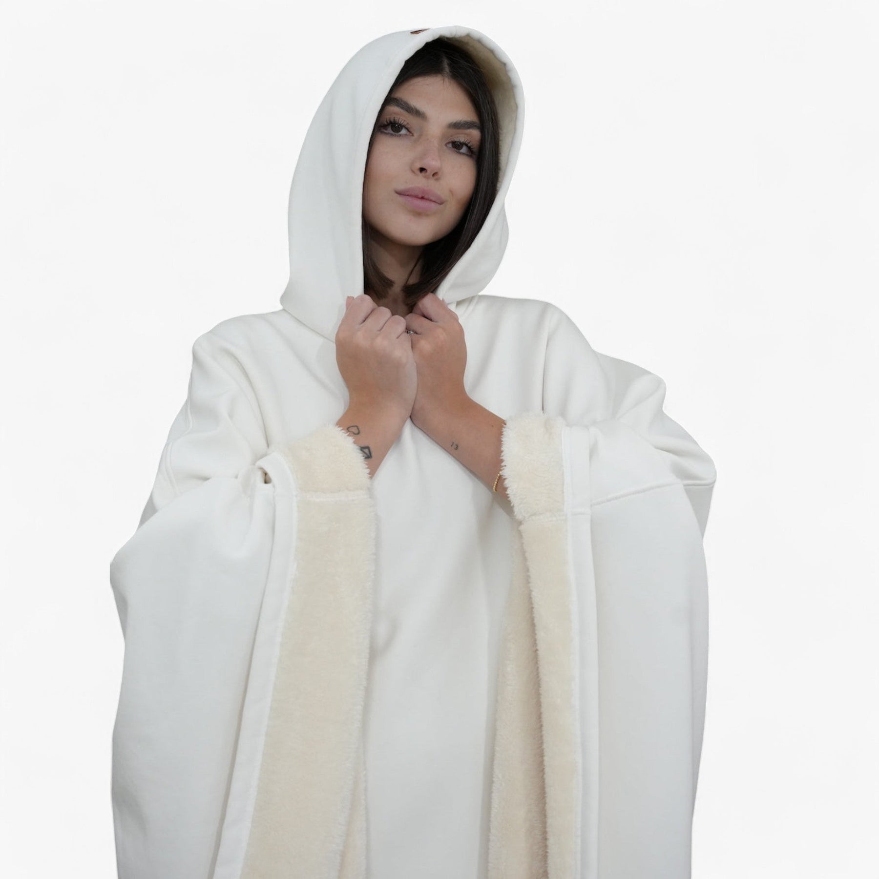 Lizett | Fleece Poncho met capuchon - Ultiem comfort en stijl- €25 : Lizett | Fleece Poncho met capuchon - Ultiem comfort en stijl in Marmer van Pantinoshop
