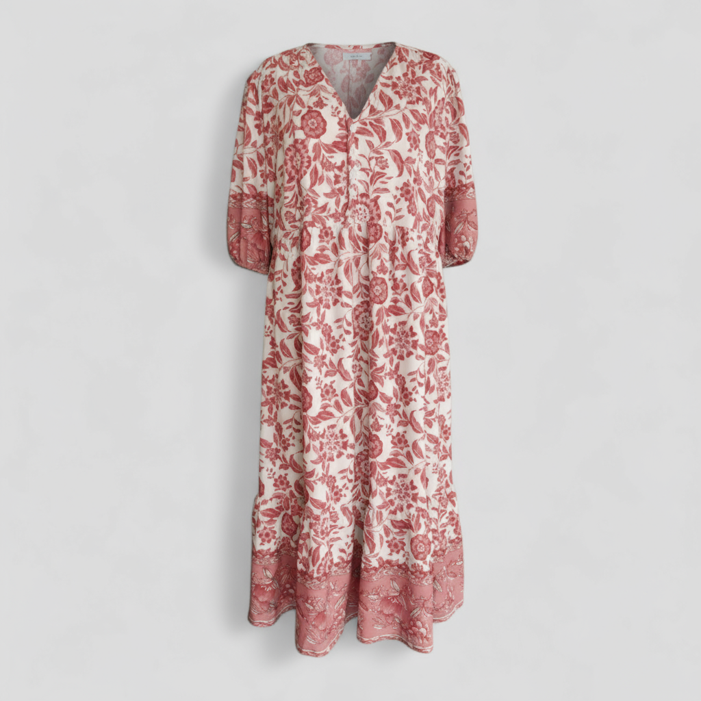 Women Set : Micola | Dames Elegante Zomerjurk met Bloemenprint in Roze van Pantino