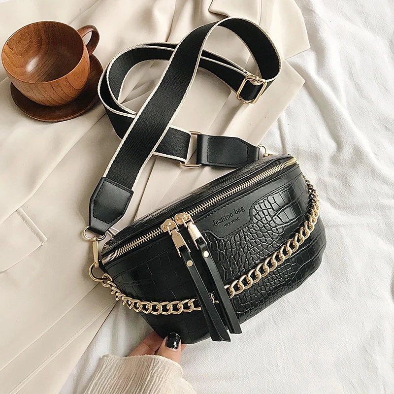bags : Imani - Stijlvolle Crossbody Tas met Kettingontwerp in Zwart van Pantino