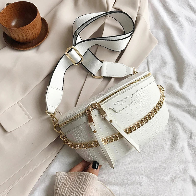 bags : Imani - Stijlvolle Crossbody Tas met Kettingontwerp in Wit van Pantino