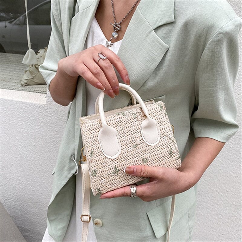 bags : Daisy - Gevlochten handtas met bloemaccenten in Beige van Pantino