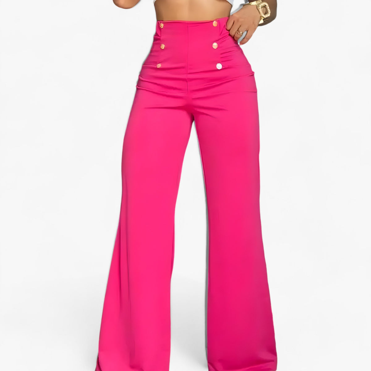 men's fashion : Lina | Broek met wijde pijpen - Hoge taille & tijdloze stijl in Roze van Pantinoshop