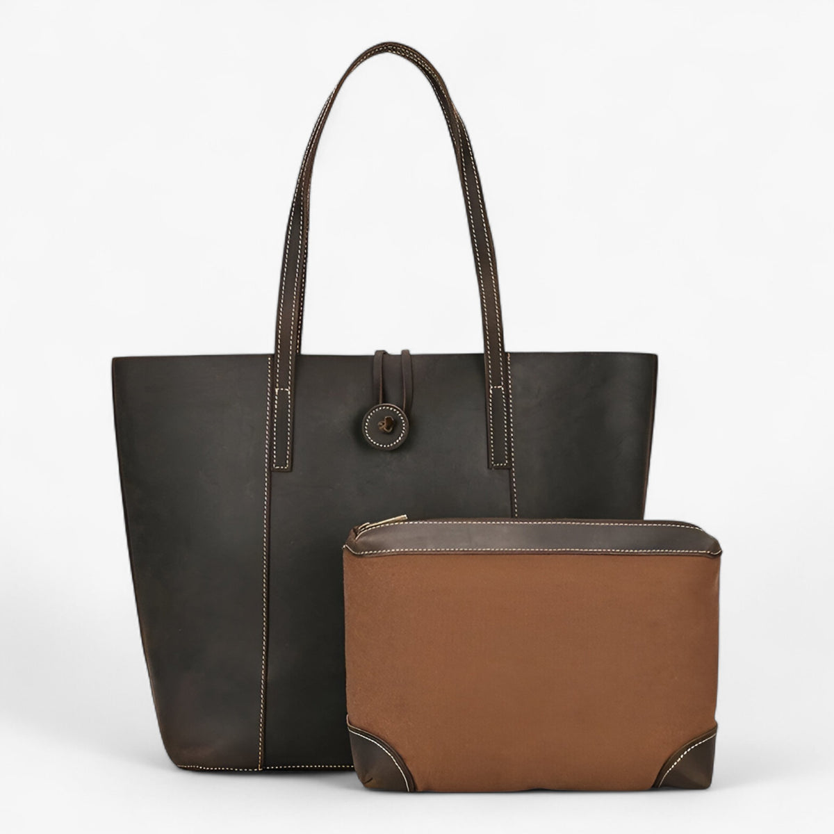 bags : Vintage grote capaciteit vrouwen leren tas in Koffie van Pantinoshop
