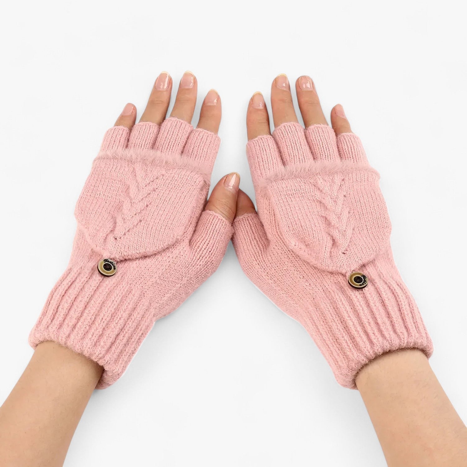 Harper | Dikke omgeslagen gebreide handschoenen voor dames - voor koud weer - €25 : Harper | Dikke omgeslagen gebreide handschoenen voor dames - voor koud weer in Roze Één maat van Pantinoshop