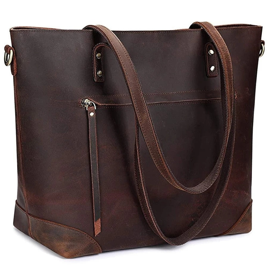 bags : Luxury Bag Vintage Leren Tas in Koffie van Pantino
