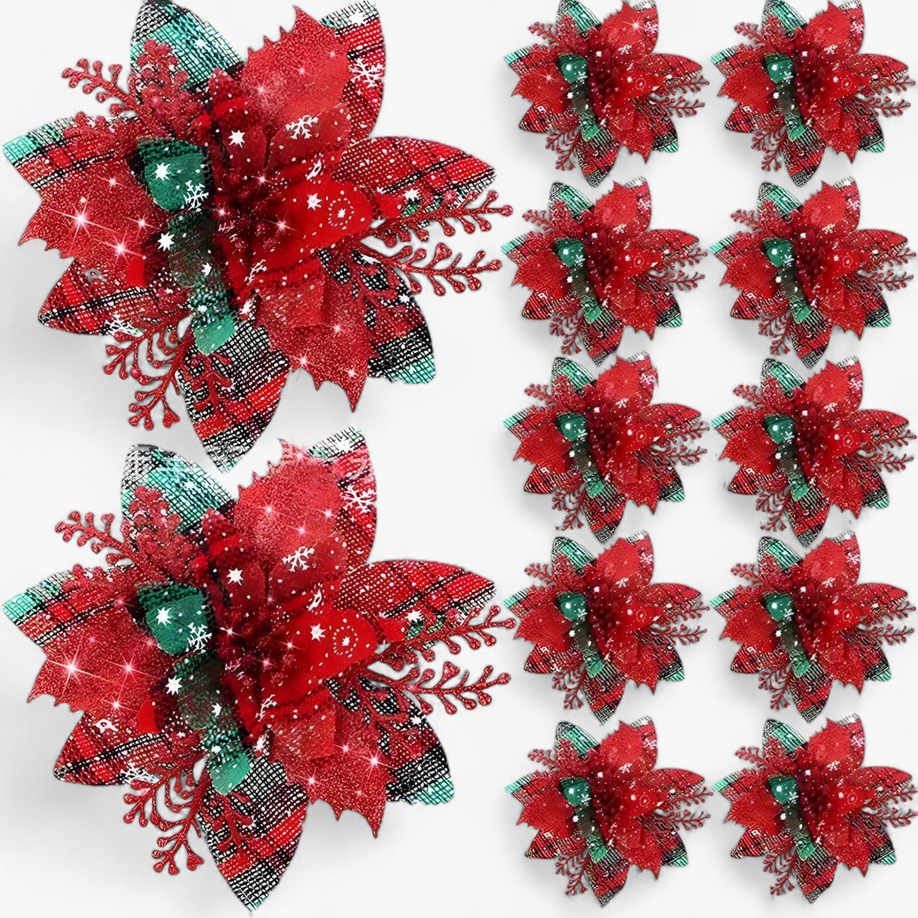home & garden : Rosie | 5/10 stuks glitterende kerstbloemen - sprankelende boomversieringen in Latwerk van Pantino