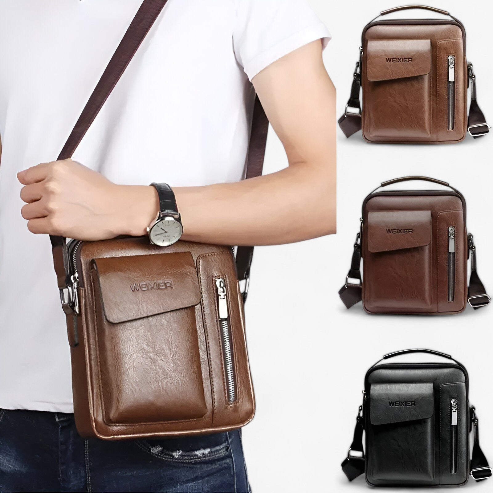 Liam | Vintage PU Leren Schoudertas - €25 : Liam | Vintage PU Leren Schoudertas in van Pantinoshop