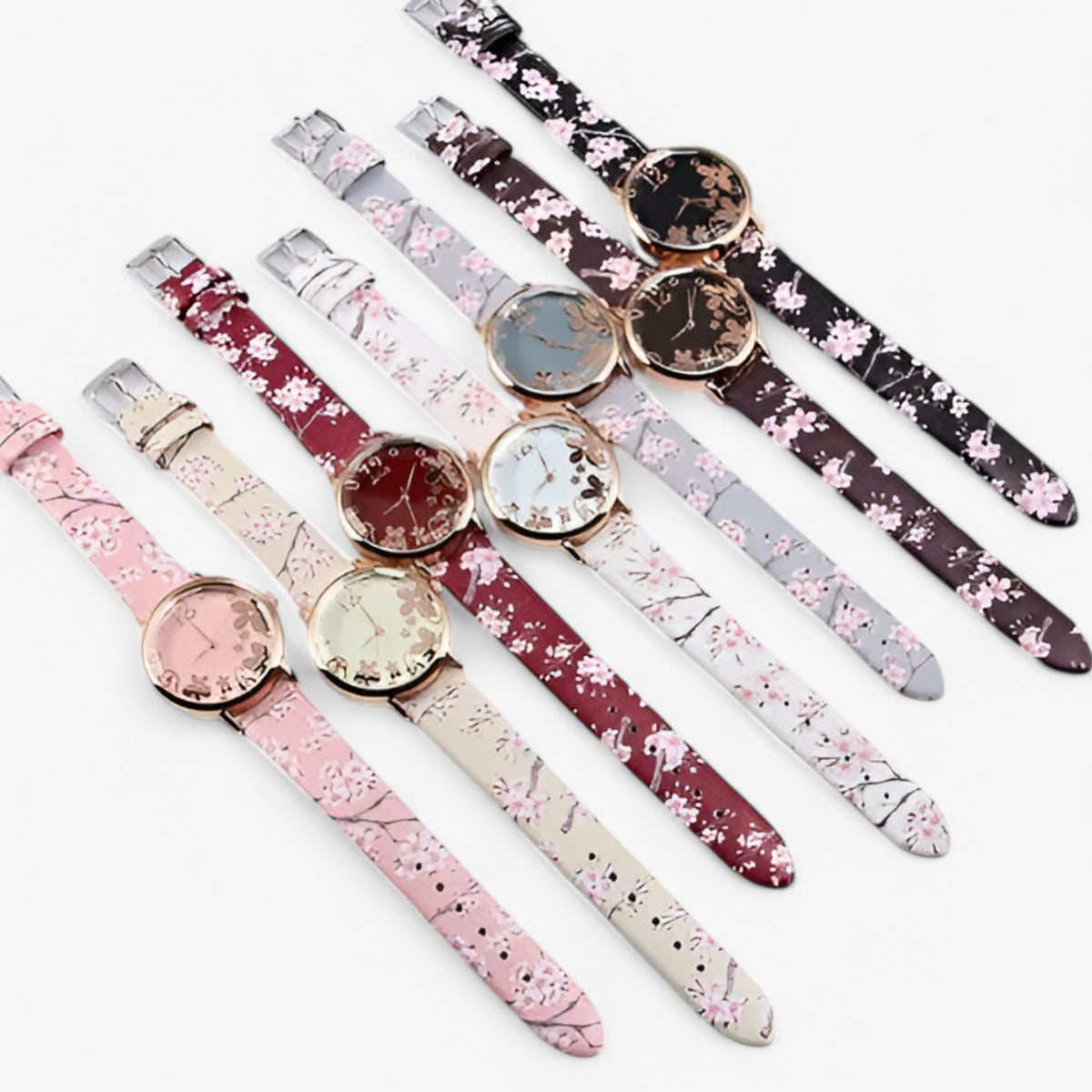 Kimberly | Dameshorloge van leer met bloemennwijzer en bijpassende armband- €25 : Kimberly | Dameshorloge van leer met bloemennwijzer en bijpassende armband in van Pantinoshop