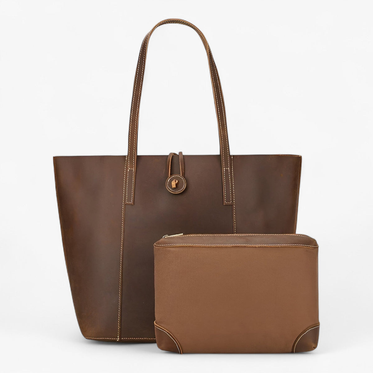 bags : Vintage grote capaciteit vrouwen leren tas in Bruin van Pantinoshop