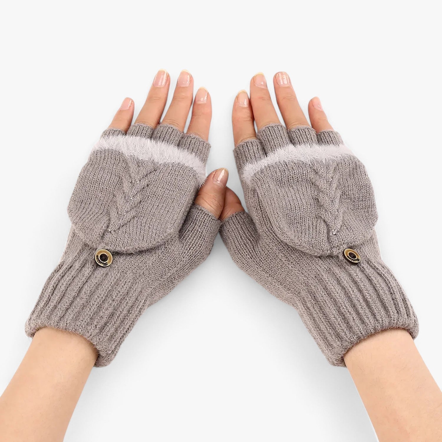 Harper | Dikke omgeslagen gebreide handschoenen voor dames - voor koud weer - €25 : Harper | Dikke omgeslagen gebreide handschoenen voor dames - voor koud weer in Khaki Één maat van Pantinoshop