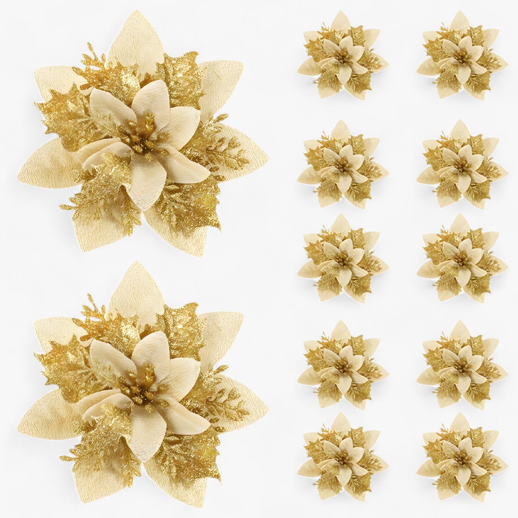 home & garden : Rosie | 5/10 stuks glitterende kerstbloemen - sprankelende boomversieringen in Goud van Pantino